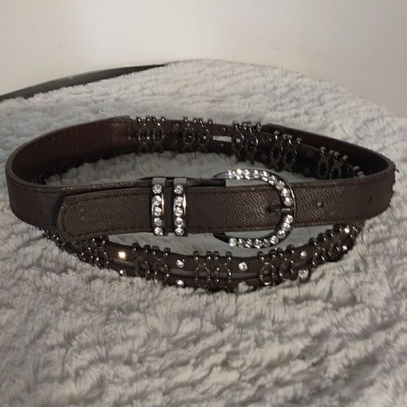 Metal Rhinestone Studded Faux Leather Belt - Picture 1 of 5